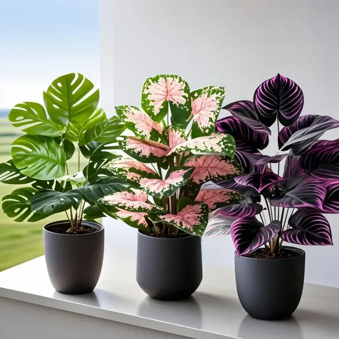 Ensemble de 3 grandes plantes artificielles vertes d'extérieur avec 36 feuilles