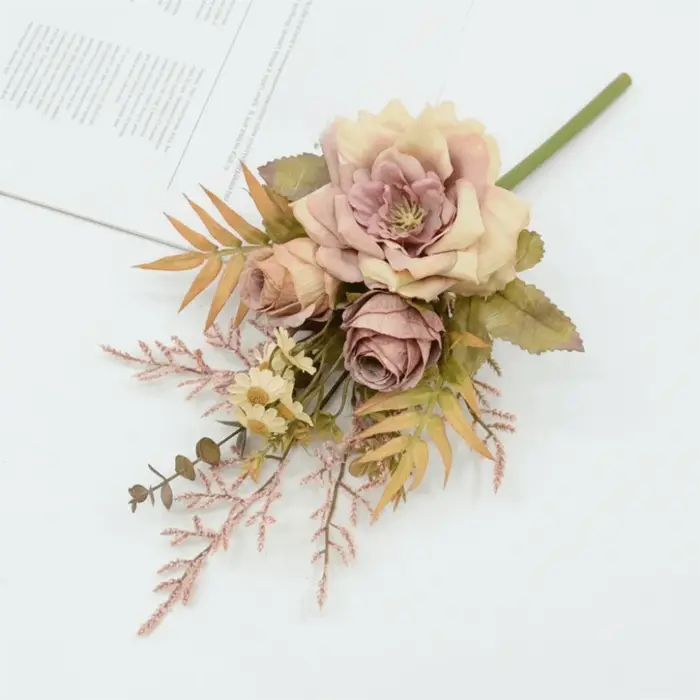 Bouquet de fleurs artificielles au toucher réel, fleurs d'automne réalistes, arrangement de fleurs e