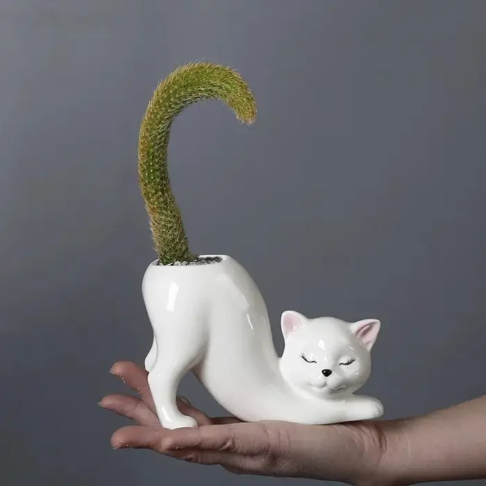 Pot de fleurs en céramique en forme de chat créatif et mignon