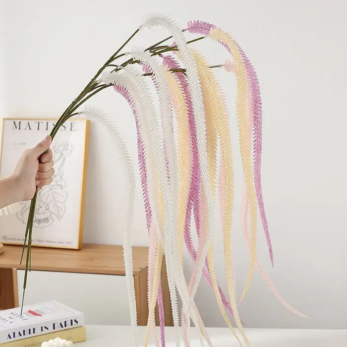 4 pièces 1.25m artificiel 5 volumes fourchues queues branche en plastique fausse fleur plante hôtel décoration Simulation vert renard queue florale