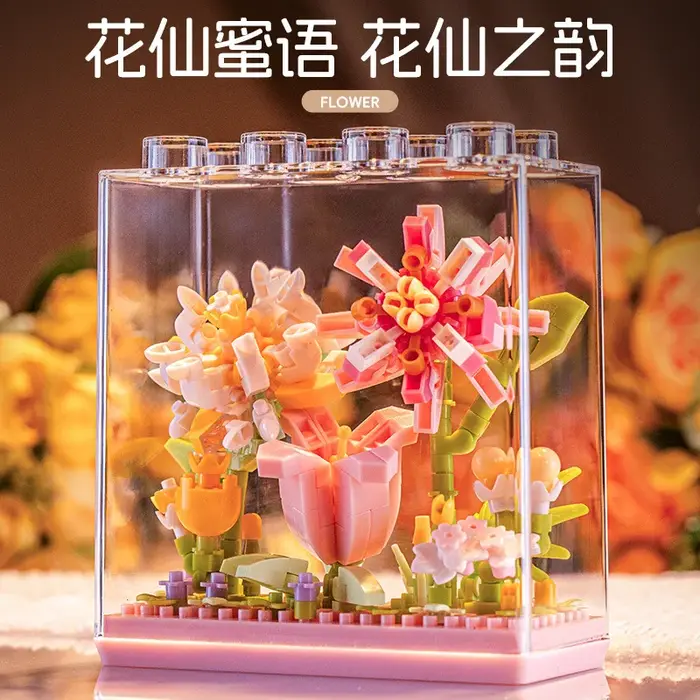 Blocs de construction de fleurs éternelles avec couvercle transparent