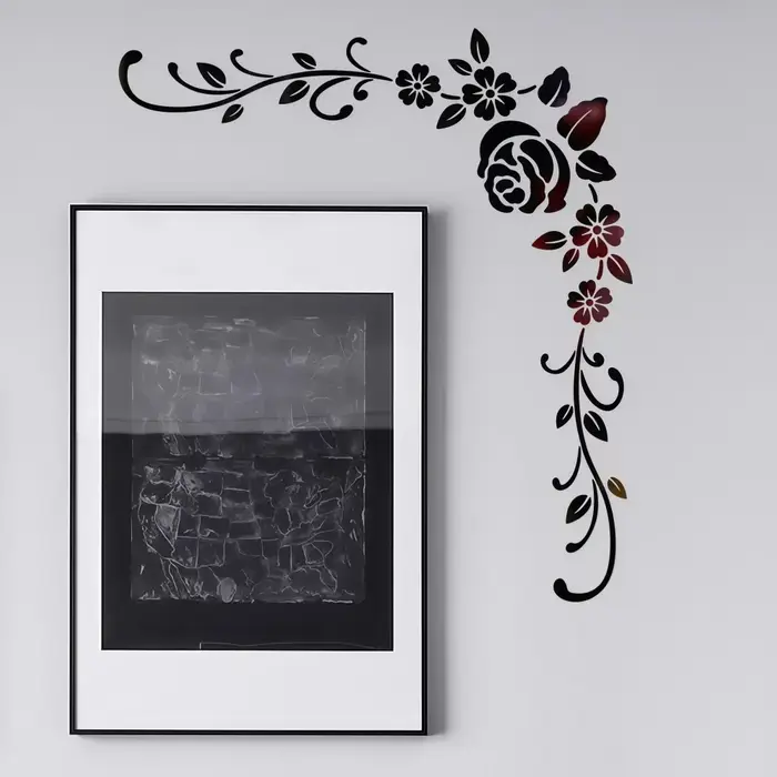Autocollants muraux miroir en rotin à fleurs monochromes