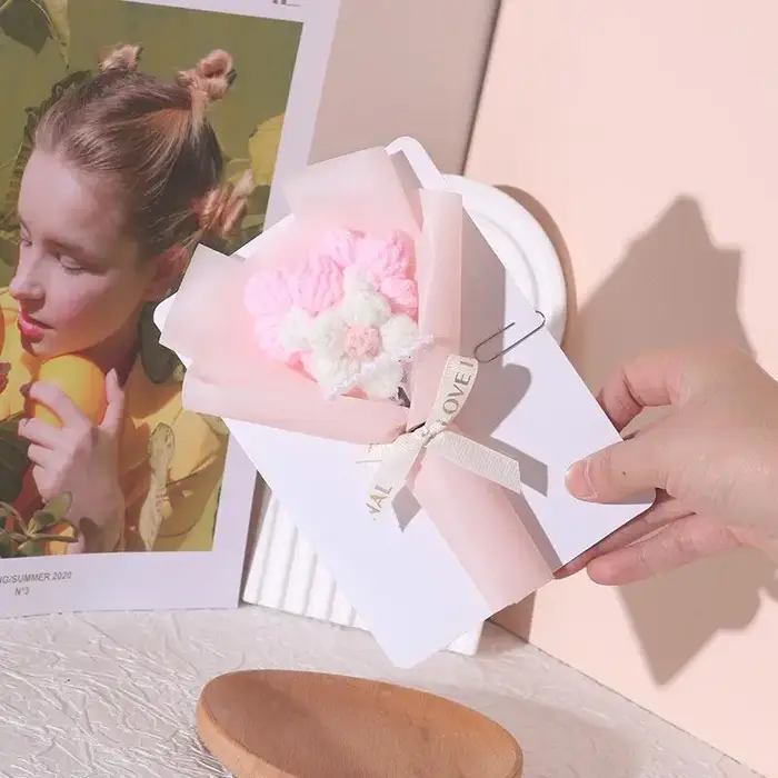 Bouquets de fleurs créatifs en trois dimensions, cartes de vœux, choux à la crème faits à la main, b