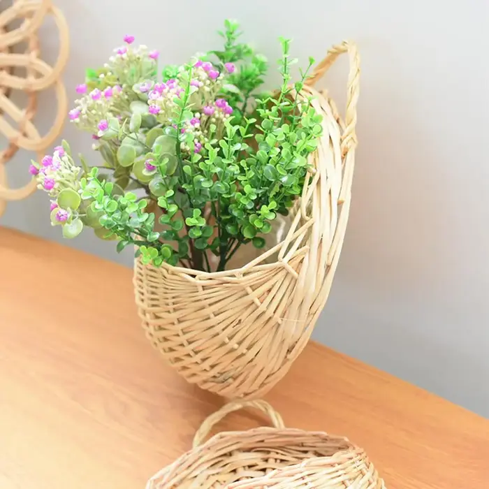 Panier mural suspendu en rotin tressé fait main pour fleurs et plantes L9O2