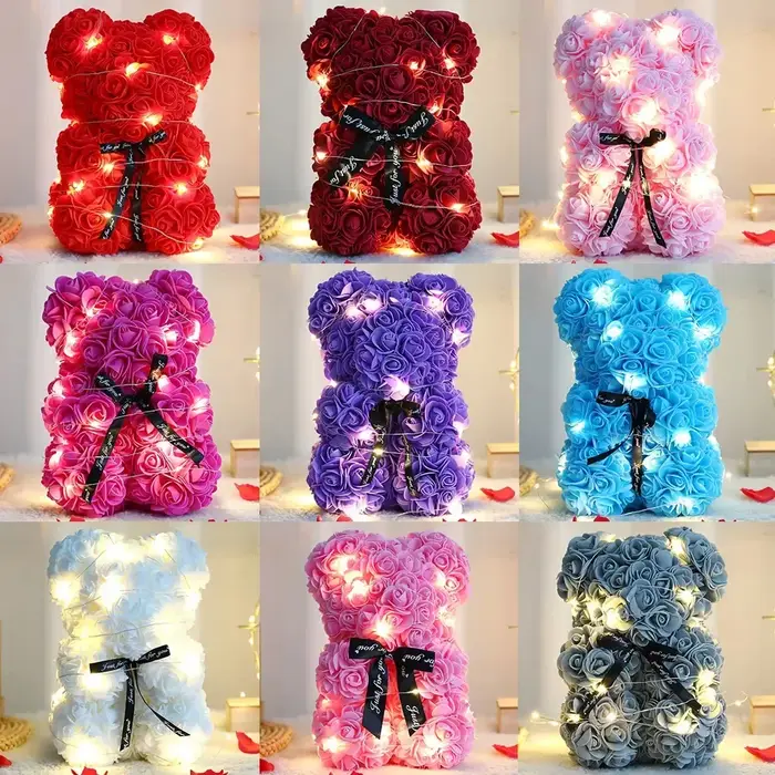 Ourson en roses artificielles