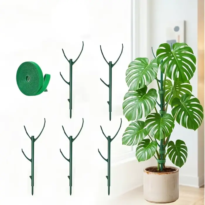 Lot de 6 supports pour plantes Monstera, piquets empilables avec attaches, pour tiges de plantes gri