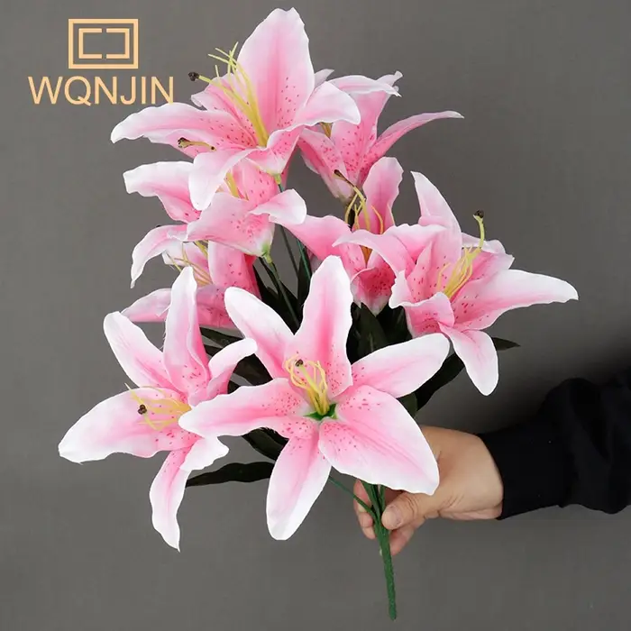 9 têtes/branche de fleur artificielle de lys blanc, Simulation de fleur décorative pour la maison, cadeau, faux Bouquet de branche de lys