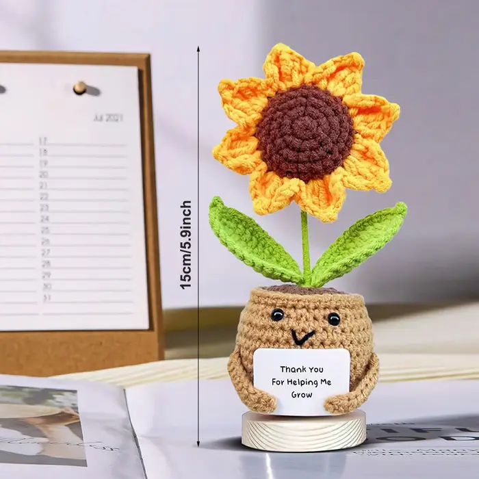 1 pièce de plante de tournesol au crochet en pot