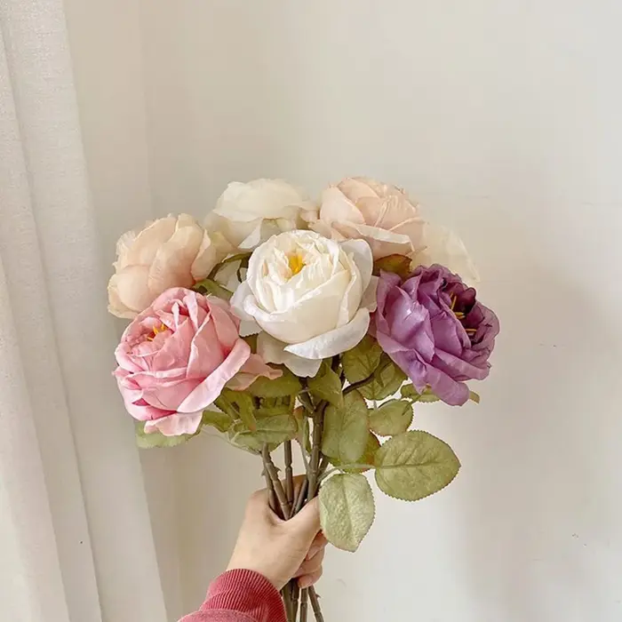 Artificialflower Caramel Rose Haute Qualité Jardin Cour De Mariage Mariée Bouquet Couronne Maison Table Vase Festival Bricolage Cadeau Décor