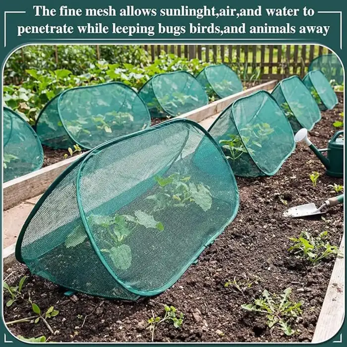 Filet de protection pop-up pour plantes de jardin avec piquets de fixation au sol