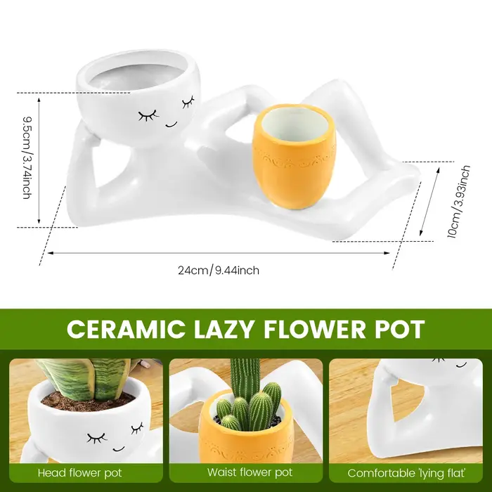Pot de fleurs en résine amusant pour plantes succulentes avec trou de drainage, pot de fleurs de bureau, vase pour plantes vertes, décoration pour la maison et le bureau
