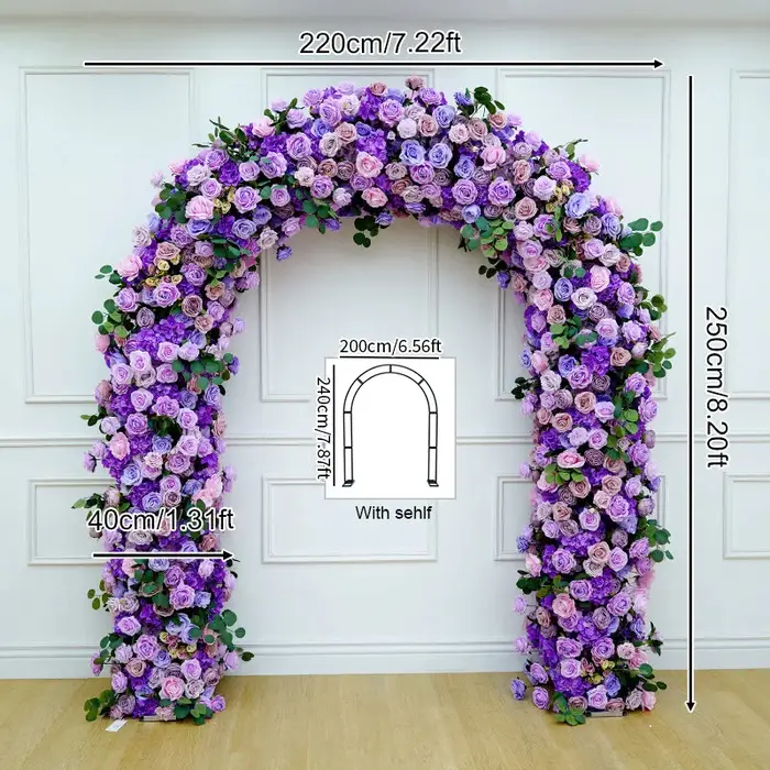 Arc d'hortensia Rose violet, 2 fleurs latérales, cadre d'arrière-plan de mariage, décor, Arrangement
