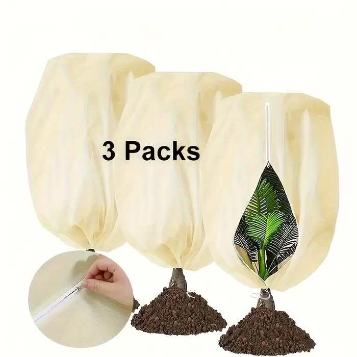 Paquet de 3 housses de Protection contre le gel pour plantes beiges