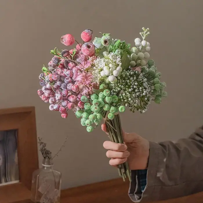 2 bouquets de fleurs artificielles, baies et plantes fruitières, décorations pour la maison, ornements, bouquets de mariée, décorations de mariage, accessoires de photographie
