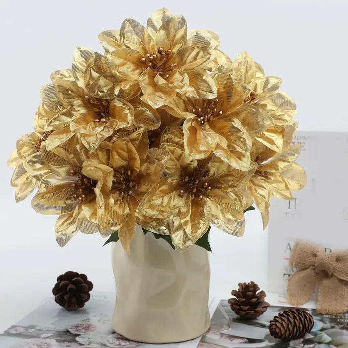 Bouquet de fleurs de noël artificielles en fausse soie blanche et rouge, 30cm, pour décoration de maison, de fête de mariage