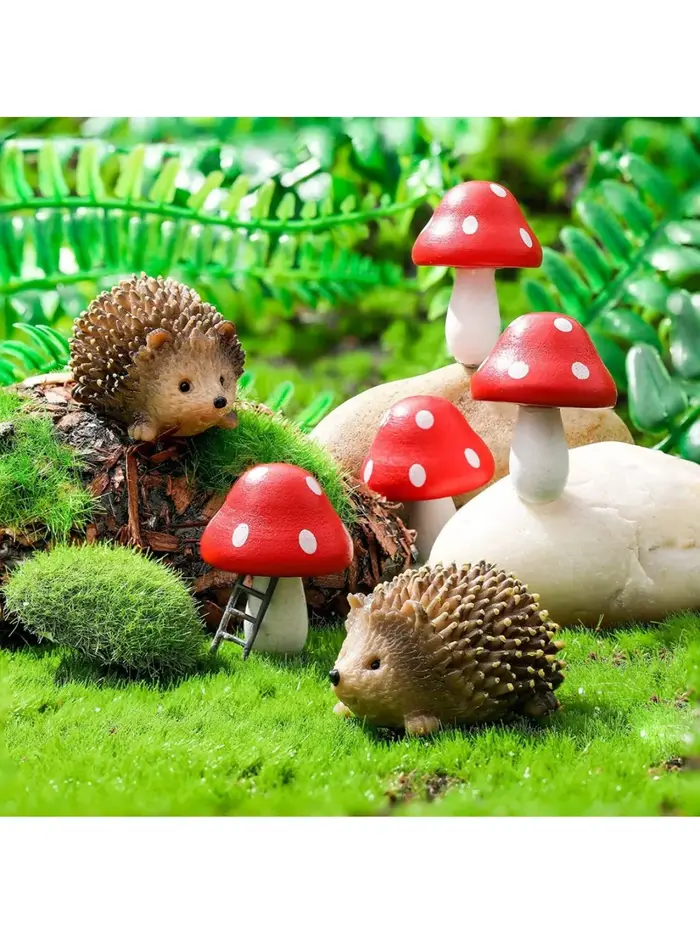 Accessoires de jardin en résine hérisson et champignon en bois, accessoires de jardin miniatures, bo