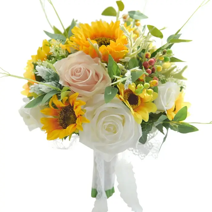 Bouquet de Tournesol Artificiel, Rose, Patients, Décoration de Mariage
