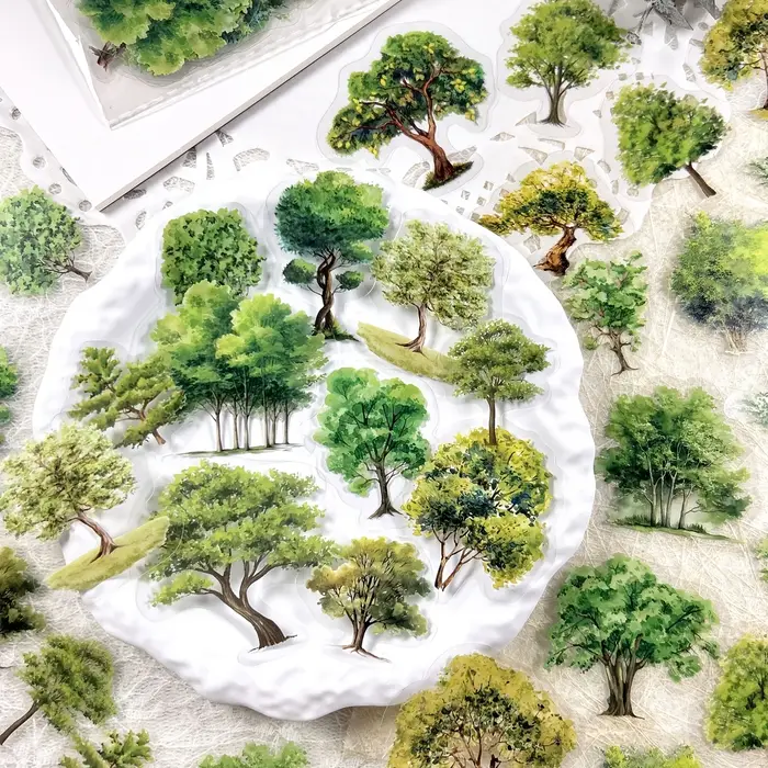JIANQI 40 pièces/paquet de nombreux matériaux d'arbre autocollants quatre saisons décor bricolage co