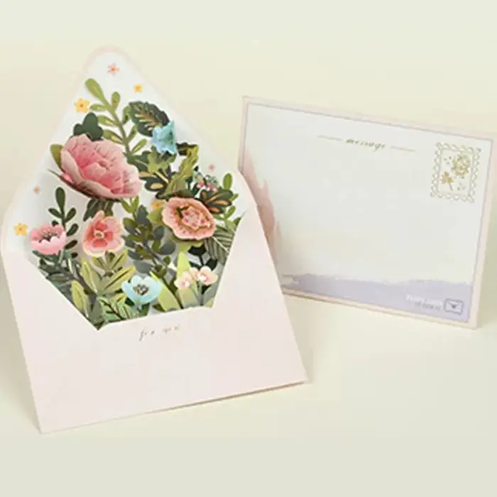 Carte postale à fleurs pop-up 3D avec enveloppe, carte de vministériels x en papier, carte de messag