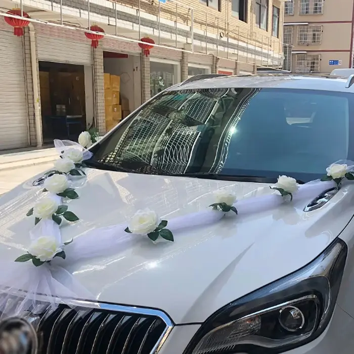 Fleur artificielle de Rose blanche pour décoration de voiture de mariage