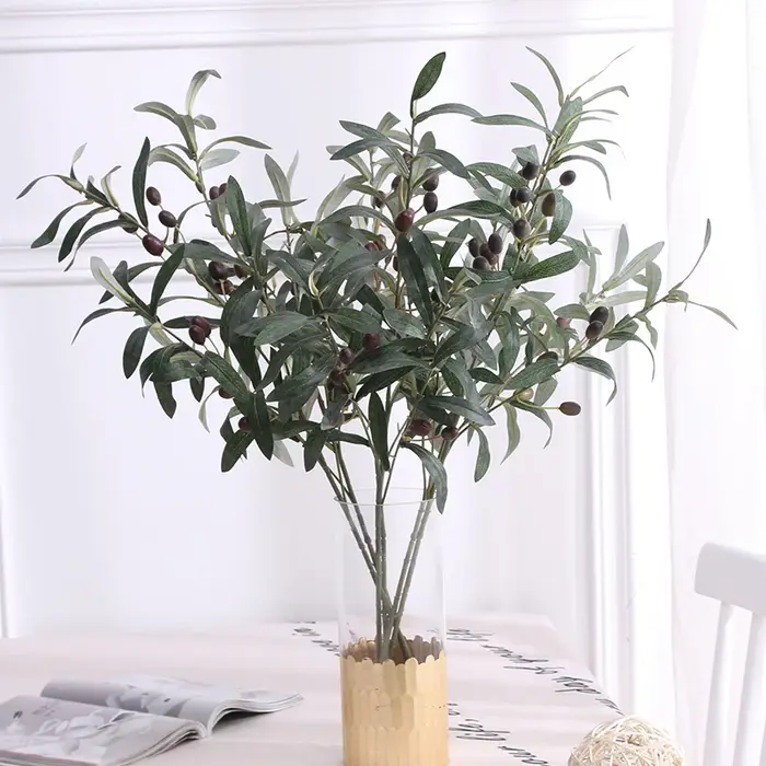 Plantes artificielles feuilles vert Olive Branches d'arbre nouvel an fruits accessoires Photo maison chambre mariage extérieur intérieur décoration cadeau soie