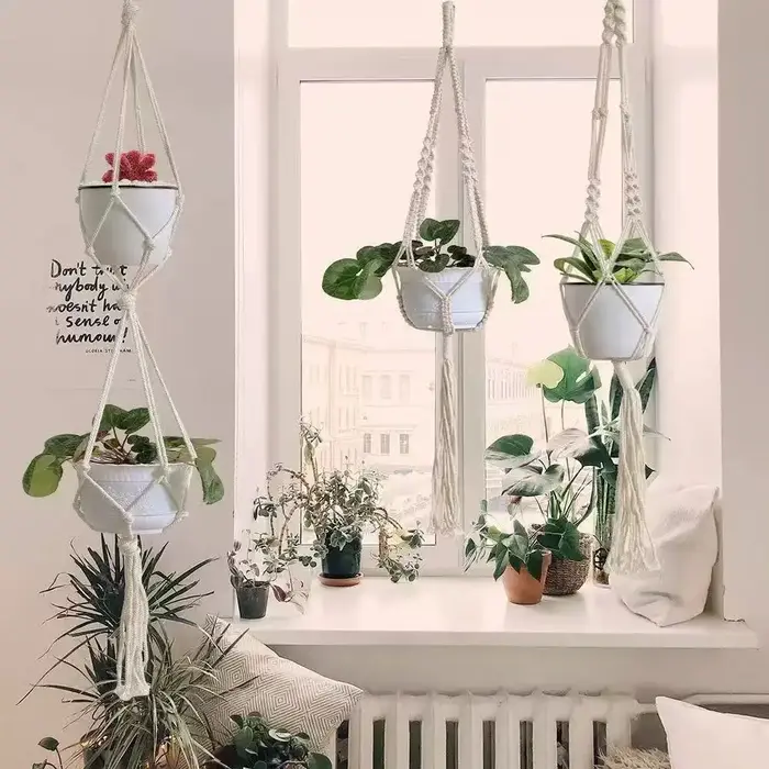 Plante suspendue en macramé faite à la main