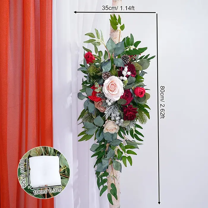 Série de noël Rose verdure accrocher fleur rangée mariage toile de fond cadre décoration Arrangement