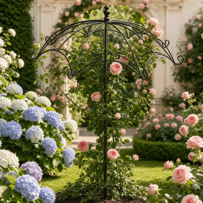 Treillis en forme de parapluie pour arrangement floral, support décoratif ajouré en fer, style rustique, pour plantes grimpantes, jardin de villa