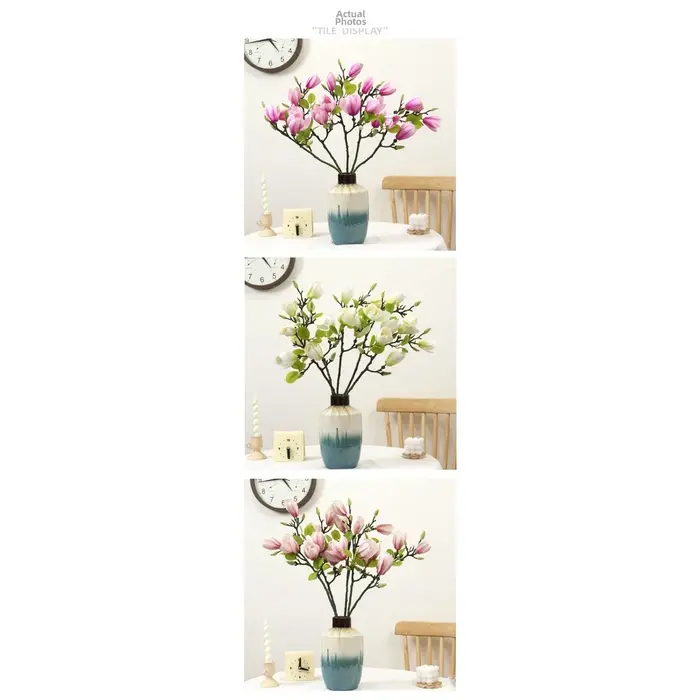 Bouquet de Magnolias Réalistes en Soie avec Feuilles Texturées et Boutons Définis pour l'Aménagement du Salon