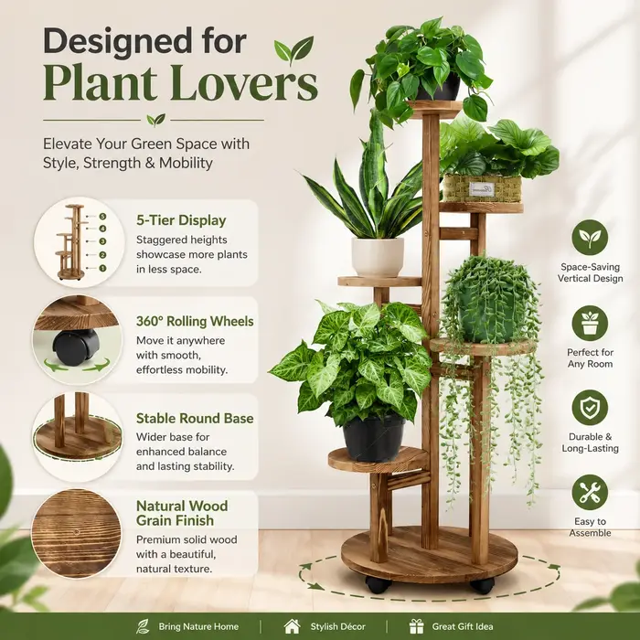 Support à plantes à 5 niveaux sur roulettes