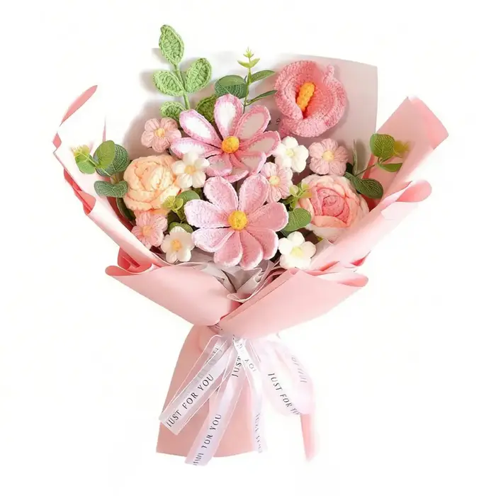 Rose artificielle au Crochet pour la saint-valentin, Bouquet de fleurs au Crochet fait à la main, fi