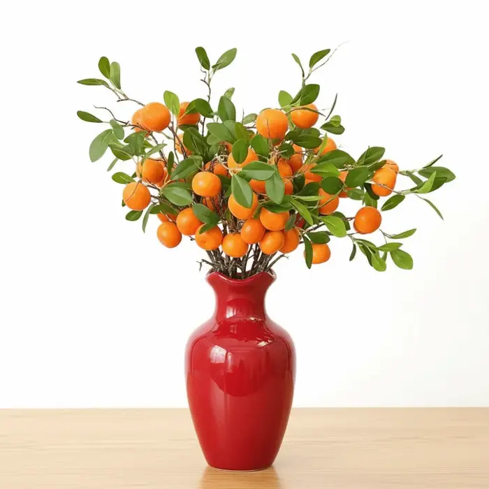 Branche d'Orange Artificielle Feuilles Vertes