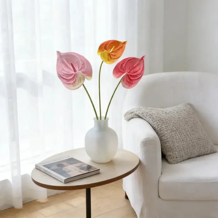 Plante artificielle Anthurium Peace Lily de haute qualité de 22,4 pouces pour la décoration murale florale de la maison, du hall d'hôtel, des expositions et des accessoires de photographie