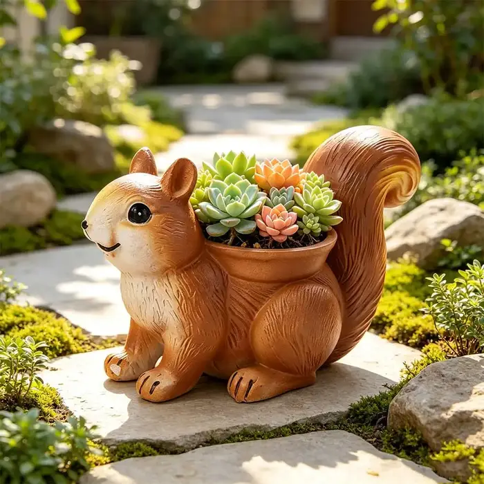 Pot de fleurs en résine en forme d'écureuil, fait main, mignon, pour plantes succulentes, ornement d'écureuil, boîte de rangement de bureau, plantes de balcon
