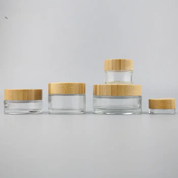 Bocaux à Crème en Verre avec Couvercle en Bambou