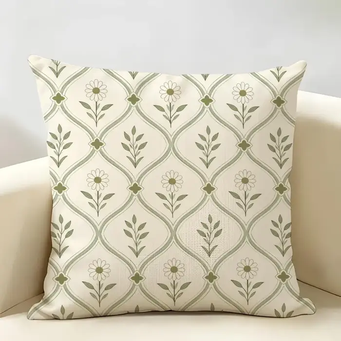 Housse de coussin géométrique aux motifs de fleurs sauvages colorées, en lin naturel, tissu biologiq