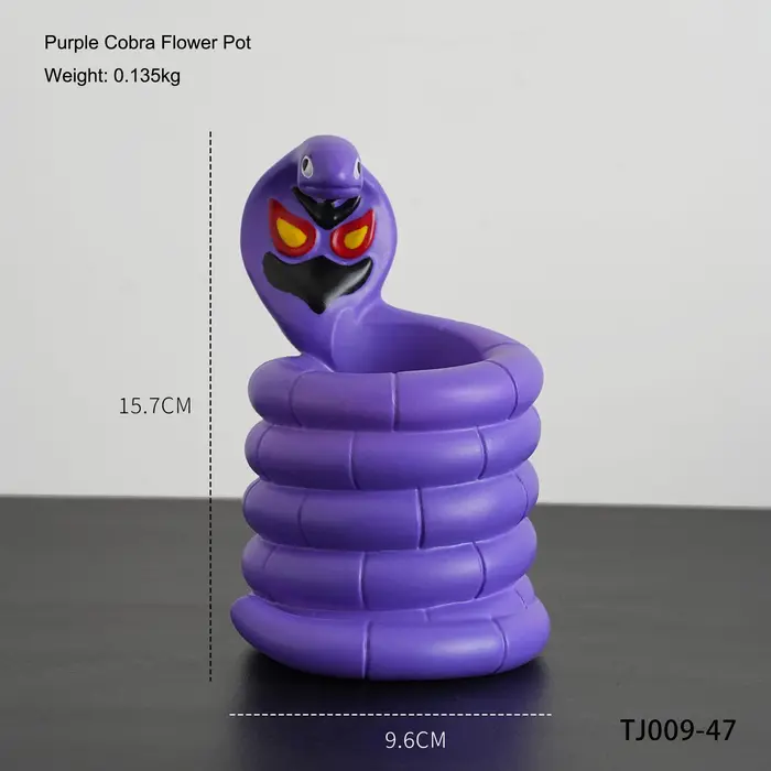 Pot de fleurs en forme de cobra violet, plantes en pot vertes, conteneur en forme de serpent, décora