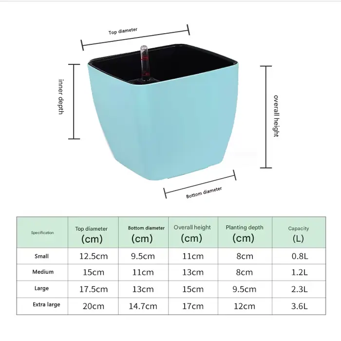 Pot auto-arrosant blanc avec indicateur de niveau d'eau, pot de fleurs auto-arrosant, pot de plante