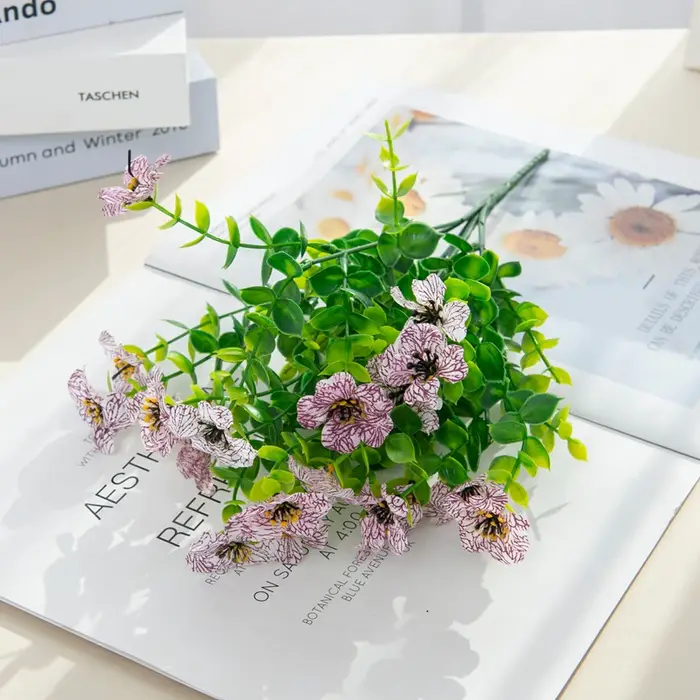 1pc ArtificialFlower Plante Eucalyptus Violet Mariage De Noël Décor Maison Vase En Plein Air jardin 