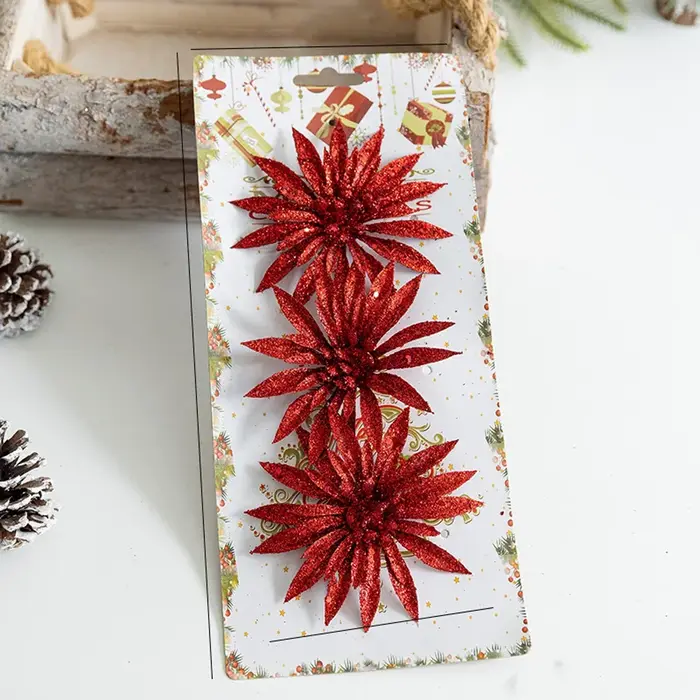 Fleur de noël artificielle à paillettes, bricolage fait à la main, Poinsettia de noël en plastique r