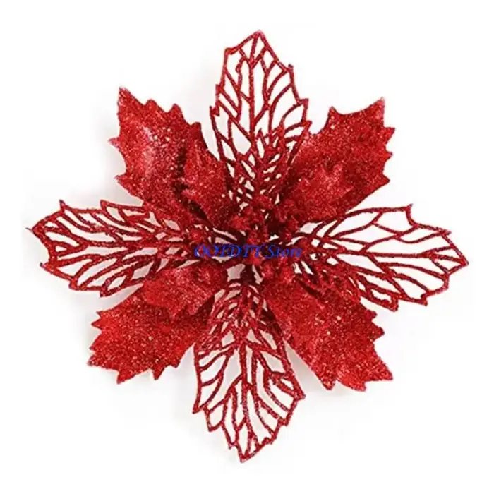 367a 11cm Noël paillettes poinsettia fleur fleurs décoratives Noël fleurs d'arbre pour les ornements