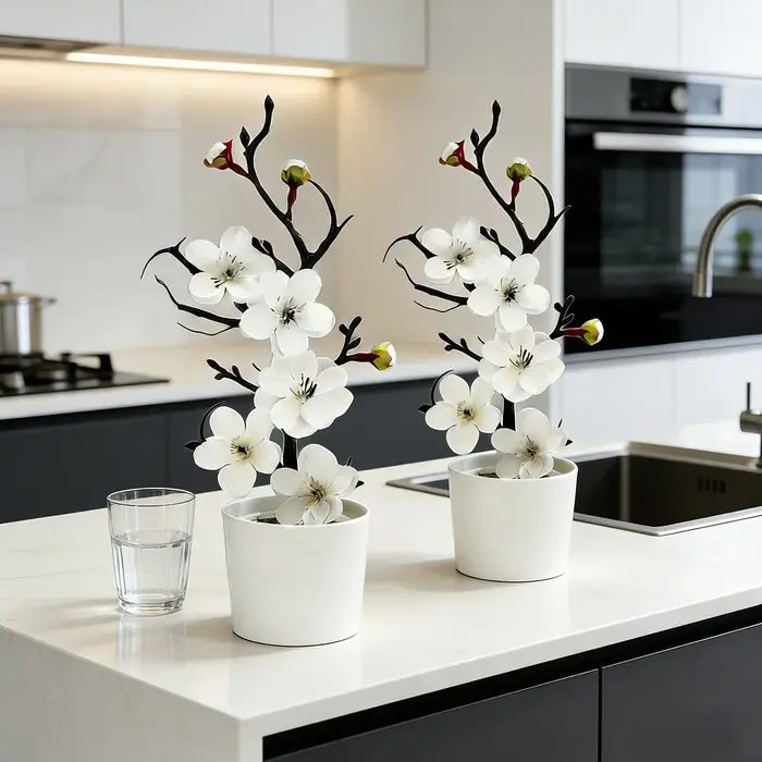 2 fleurs artificielles réalistes en crème blanche