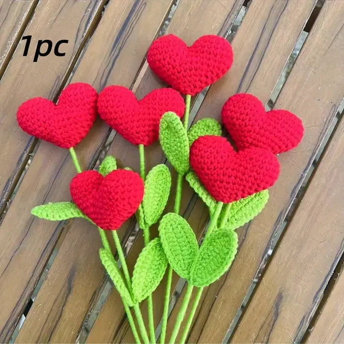 Bouquet de fleurs en forme de cœur au crochet fait à la main - Fleurs en forme de cœur fabriquées à 