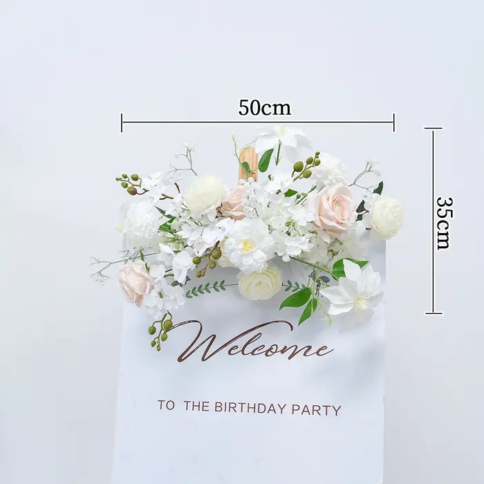 Arrangement floral blanc Rose hortensia plancher artificiel rangée de fleurs toile de fond de mariag