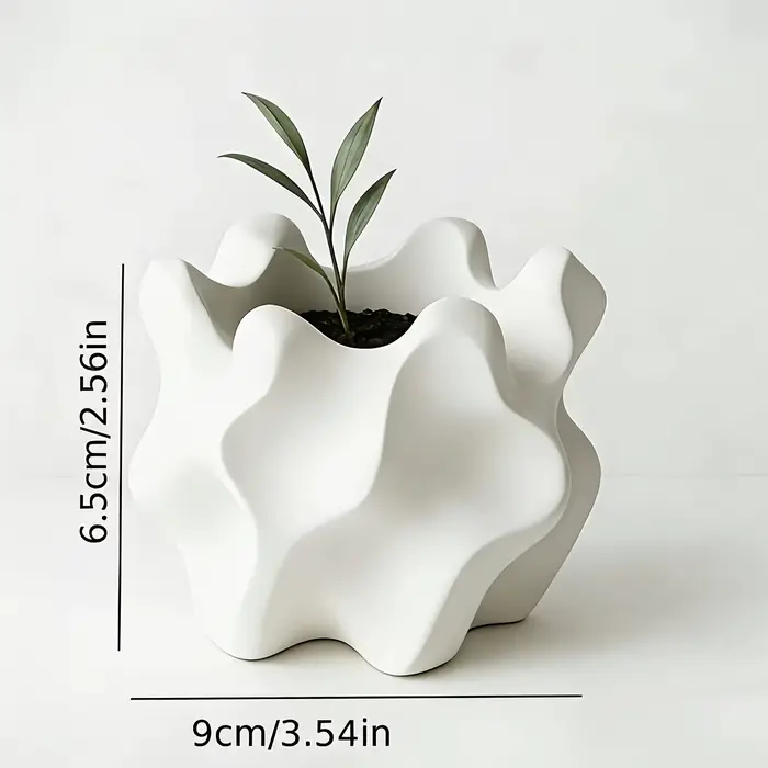 Pot de fleurs géométrique rétro moderne pour intérieur/extérieur avec trou de drainage - Pot de plante de forme