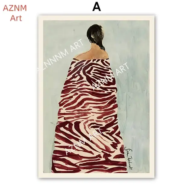 Affiches et impressions abstraites de visage de fille à rayures rouges et à fleurs