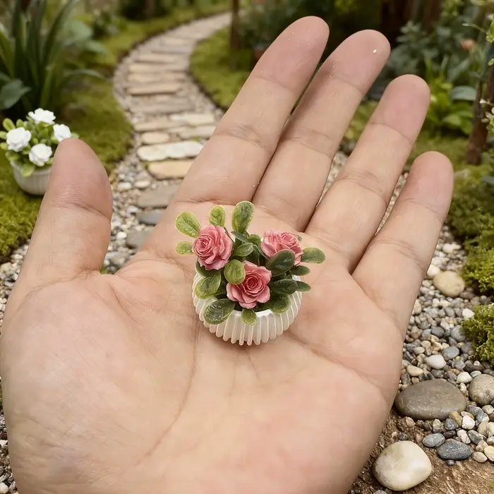 Plantes miniatures en pot de roses