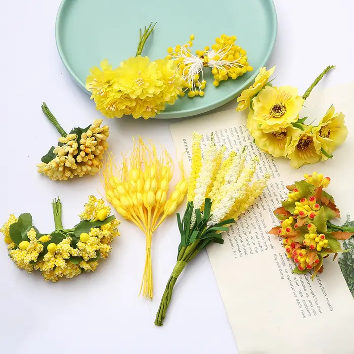 Lot de 6/10/12/50/60/70/90/144/288 pièces de fleurs jaunes