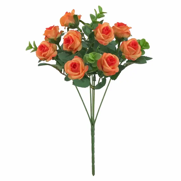 Bouquet de Roses artificielles en soie, 11 têtes, Vase pour décoration de jardin extérieur, feuilles