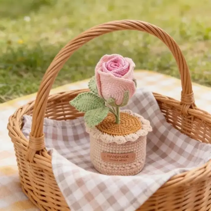 Arrangement fleurs roses Crochet